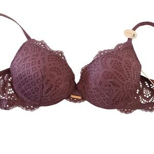 Danskin Intimates Push Up Lace Bra 34B Plum Purple Underwire